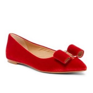 Kate Spade Emmie Red Velvet Pointed Flats with Bow